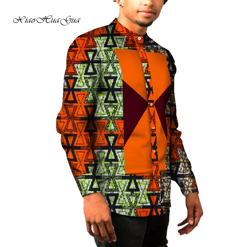 Африканская мужская одежда с длинным рукавом мужская рубашка 6XL Slim Fit рубашки Дашики Мужская африканская восковая штамповка Хлопковая мужская рубашка Повседневная wyn967