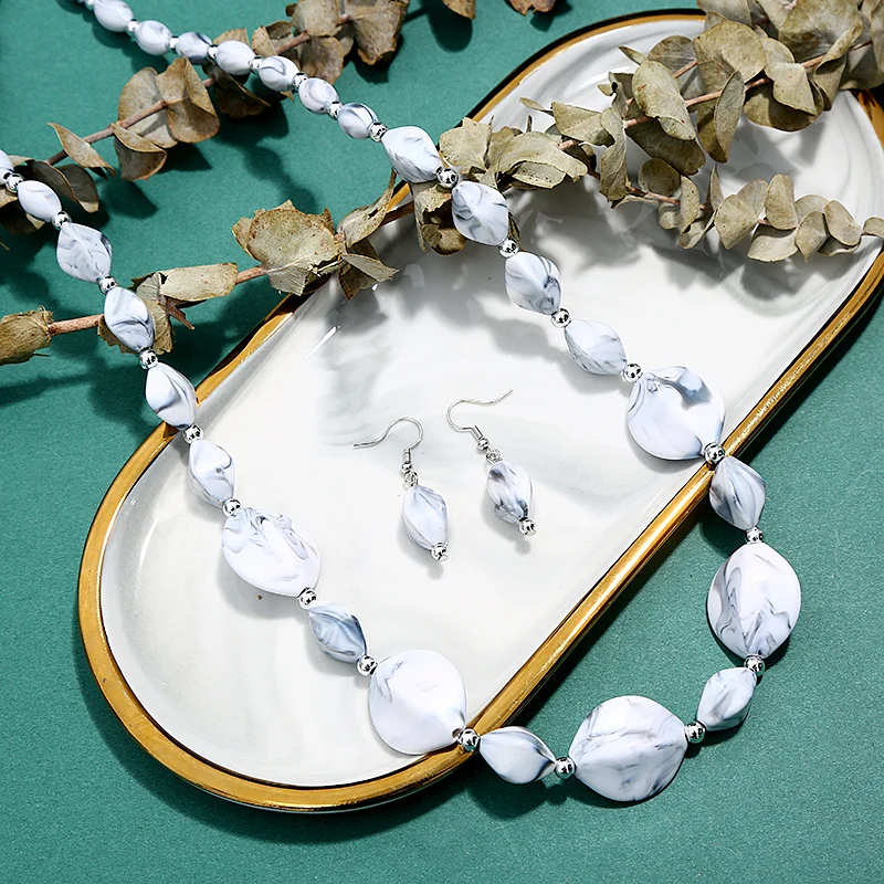 Бижутерия наборы для женщин Смола длинное ожерелье с камнем висячие серьги набор Модные Свадебные обручальные ювелирные аксессуары