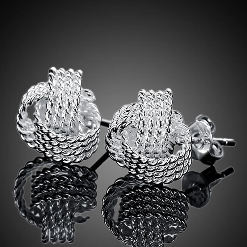 Silver Stud Earrings DOTEFFIL Real 925 Sterling Silver Elegant Soft Winding for Women Wedding Engagement Jewelry