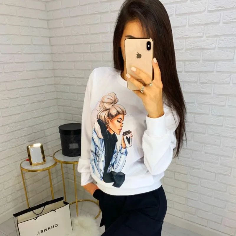 Осенне-зимний флисовый женский свитер с капюшоном Bts длинным рукавом и принтом