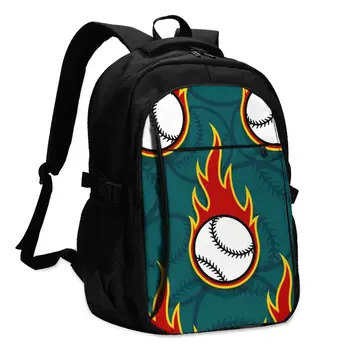 

Hot USB Charging Laptop Women's Backpack For Teenage Students Girls School Backpack Fire Baseball Ball Travel Bagpack