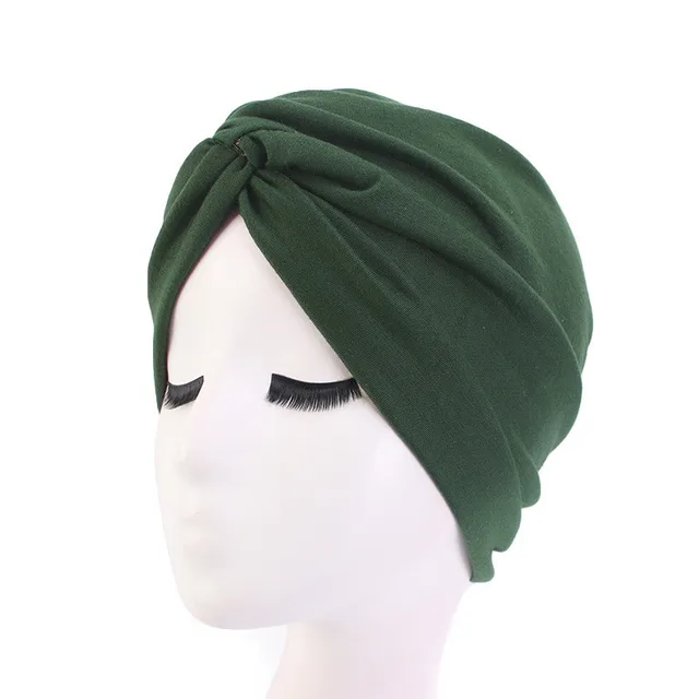 New Muslim Women Pearl Beading Elastic Turban Hat Cancer Cap Head Wrap cotton twist Chemo Cap Beanie Hijab Caps Headwear Army green