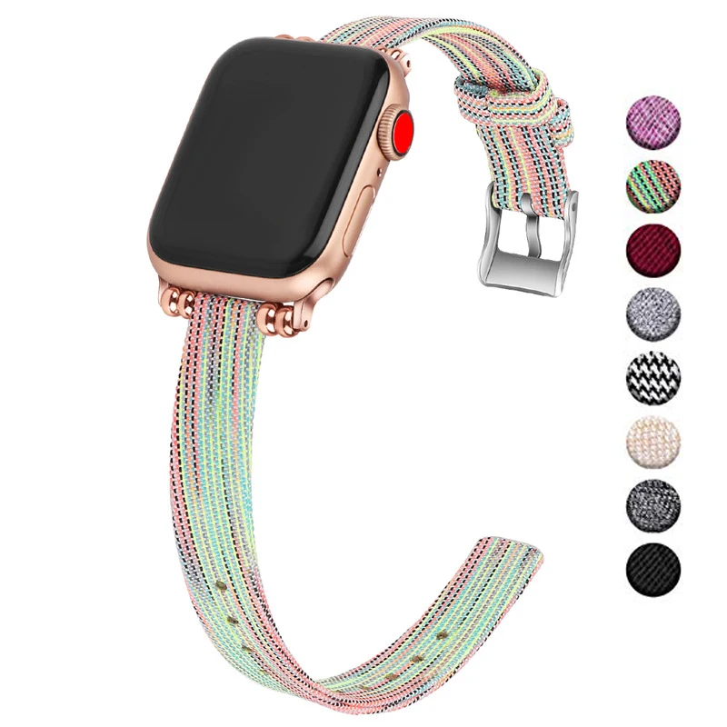 

Soft Woven Fabric Canvas Bands Compatible With Apple Watch Band 38mm 40mm 42mm 44mm Sport Strap Replacement For iWatch Series 4