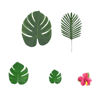 

60 Pcs Artificial Palm Leaves Tropical Faux Leaves Decoration Green Jungle Party Safari Leaves for Hawaiian Luau Theme Party Dec