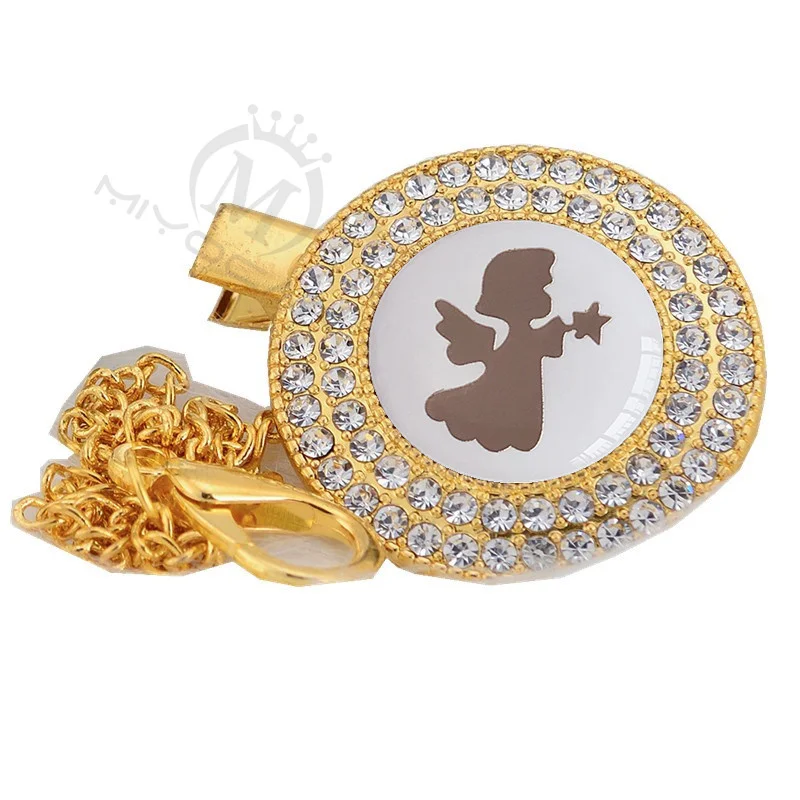 MIYOCAR lovely symbol unique silver bling pacifier clip holder white with gold chain dummy Ls-SB | Мать и ребенок