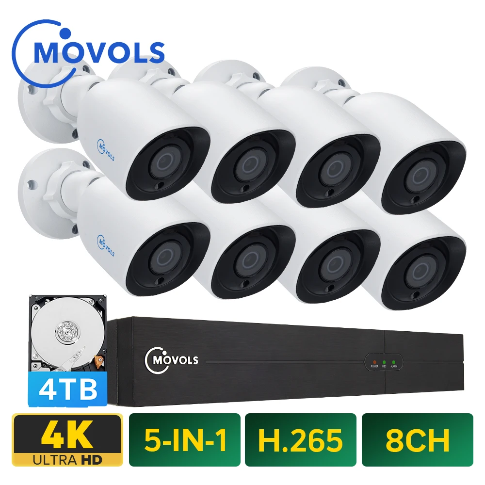 Система видеонаблюдения MOVOLS 4K Ultra HD 8 каналов H.265 DVR Мп инфракрасная камера