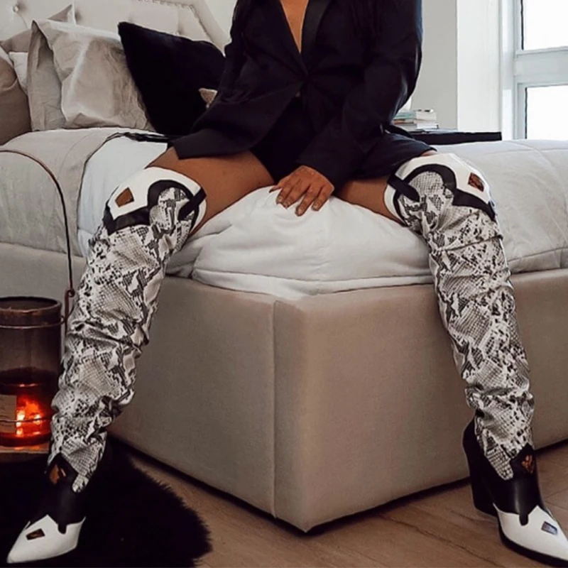 Tanie 2019 nowych kobiet sztuczny zamsz na kolana wysokie buty Slouchy Pointy Toe Chunky Heel Slouch długie buty damskie zimowe buty na obcasie