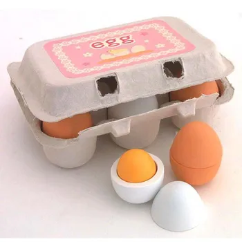

6PCS/Packet Baby Kids Pretend Play Preschool Educational Toy Wooden Eggs Yolk Kitchen Cooking Toy Gifts
