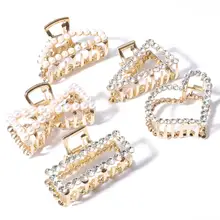 Популярная девушка коготь волос Геометрическая булавка с имитацией жемчуга Краб ретро с кристаллом в форме сердца заколки для волос аксессуары для женщин