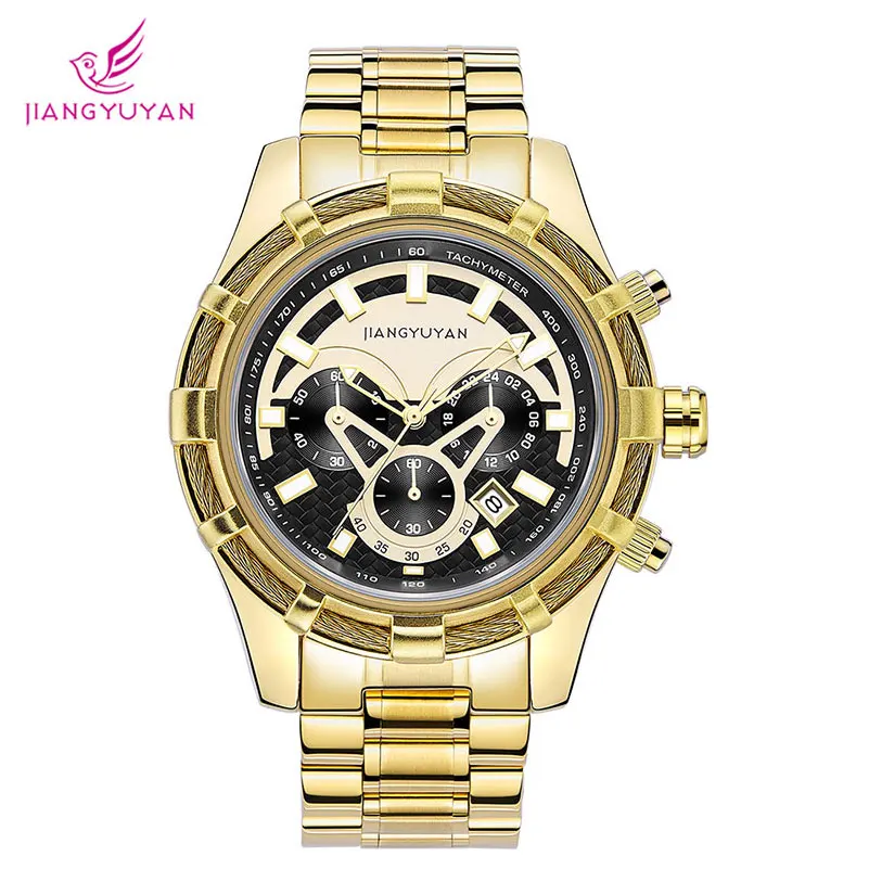 

Men's Stainless Steel Watch Fashion Luxury Leisure Time Calendar Night Light Gold Watch Quartz Waterproof Watch