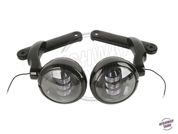 

4.5'' Black Motorcycle LED Auxiliary Fog Passing Lights+ Housing Bucket Brackets case for Harley