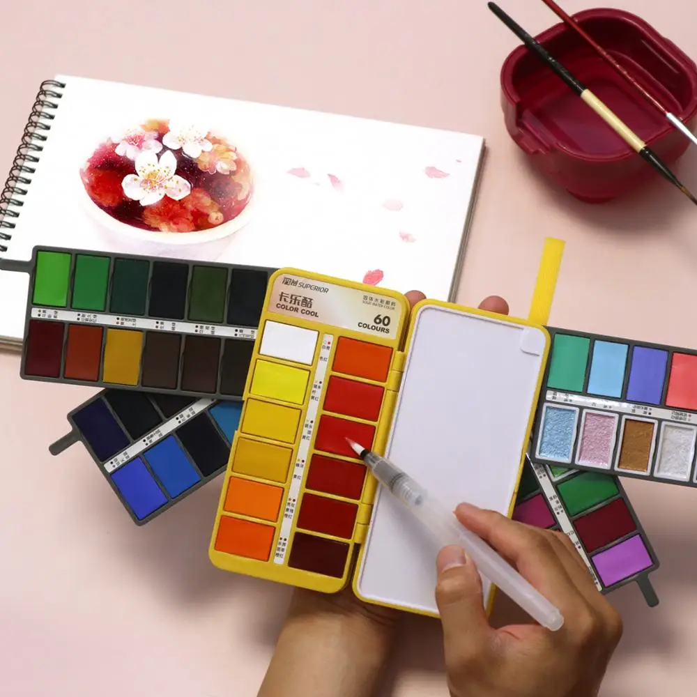 

Superior 36/48/60Color Transparent Solid Watercolor Paint Set Macaron Pigment for Artist Painting Drawing Art Supplies
