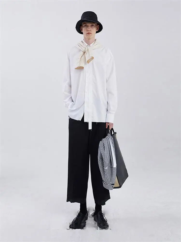 Men's Casual Pants Wide Leg Pants Straight Pants Spring And Autumn New Black Pant Leg Layer Double Stitching Nine Points Design