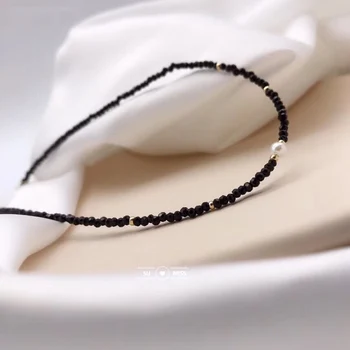 

Chic Black Crystal beads Choker Necklaces Fashion Gold Color Pearl Necklace for Women Jewelry Short Chockers Collar