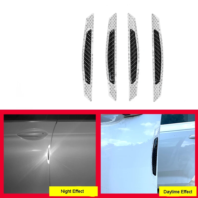 

4Pcs Carbon Fiber Car Front Rear Door Edge Guard Strip Anti-collision Scratch Protection Reflective Warning Stickers Universal