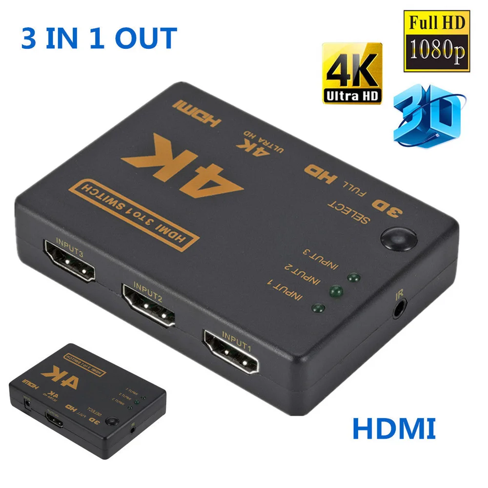 3D 1080p HDMI коммутатор сплиттер концентратор+ ИК пульт дистанционного управления 4K* 2K 3 вход 1 выход ручной переключатель дистанционного управления