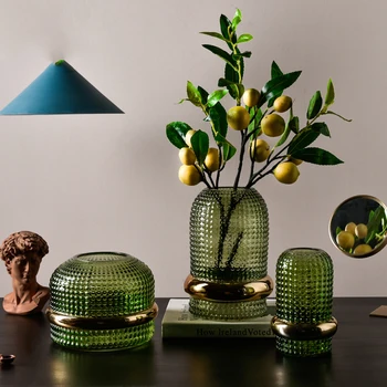 

Nordic Retro Green Glass Vase Ornaments Home Livingroom Table Flower Arrangement Decoration Hotel Office Desktop Figurines Craft