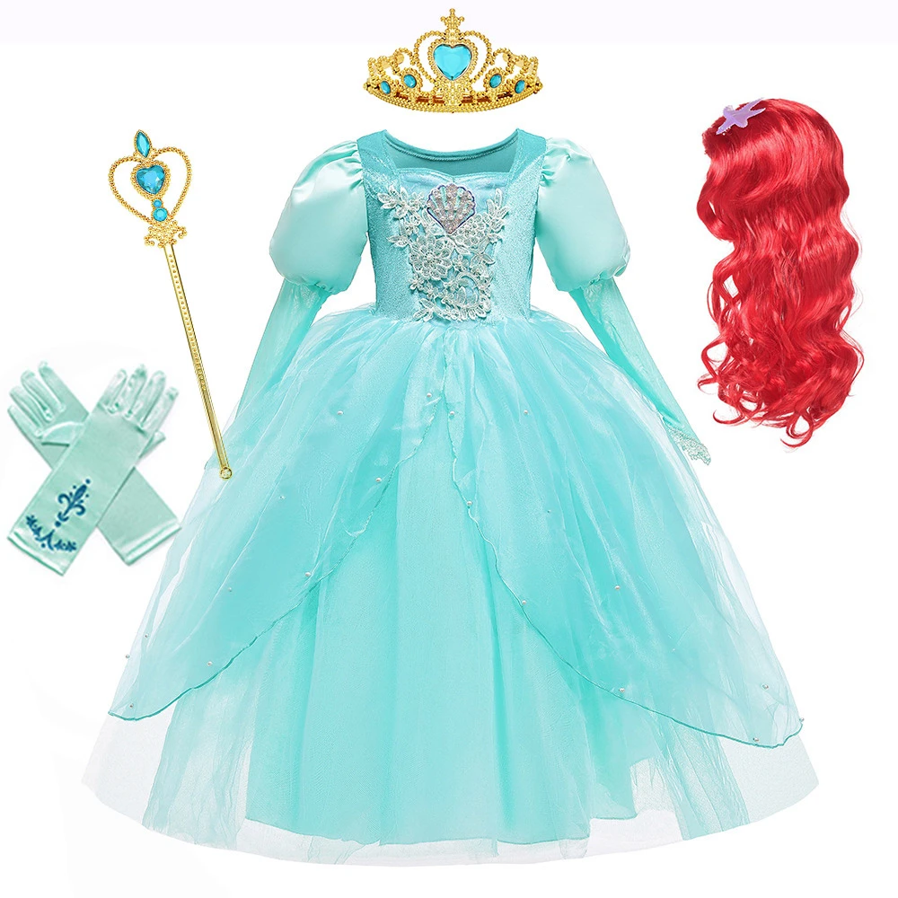 Disfraz de sirena de Halloween para niñas, vestido de baile de Disney, princesa  Ariel, vestidos bordados de terciopelo para fiesta de Navidad, 2022| | -  AliExpress