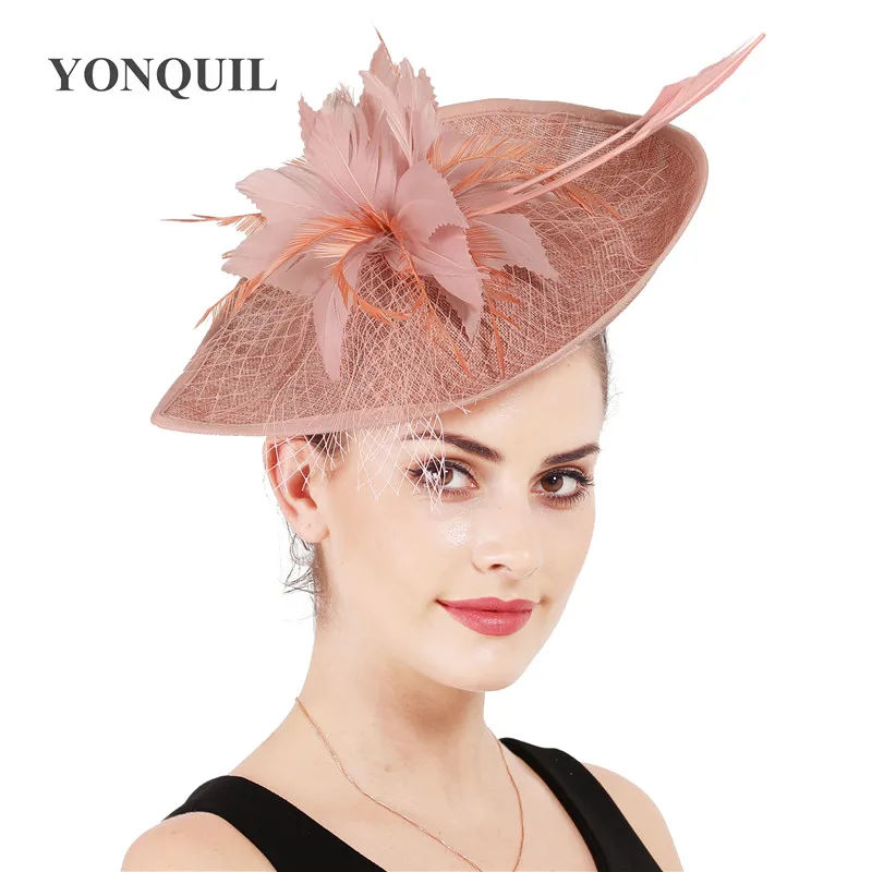 Kentucky Дерби желтые Свадебные вуалетки millinery шляпы женские головные уборы большие головные уборы аксессуары для вуалей Свадебные дамские дни головной убор - Цвет: PEACH