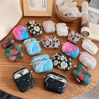 

For Airpods 2 Marbling Flower Matte Aesthetics Earphone Cases for AirPods Pro Case Silicone Bluetooth Wireless Protective Cover