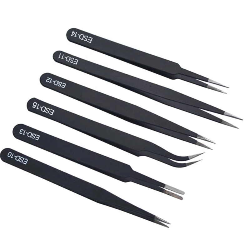 1PCS ESD Antistatic Tweezers 1.5MM Stainless Steel Electronic Maintenance Tools Curved Straight Precision Tweezer Repair Tools images - 6