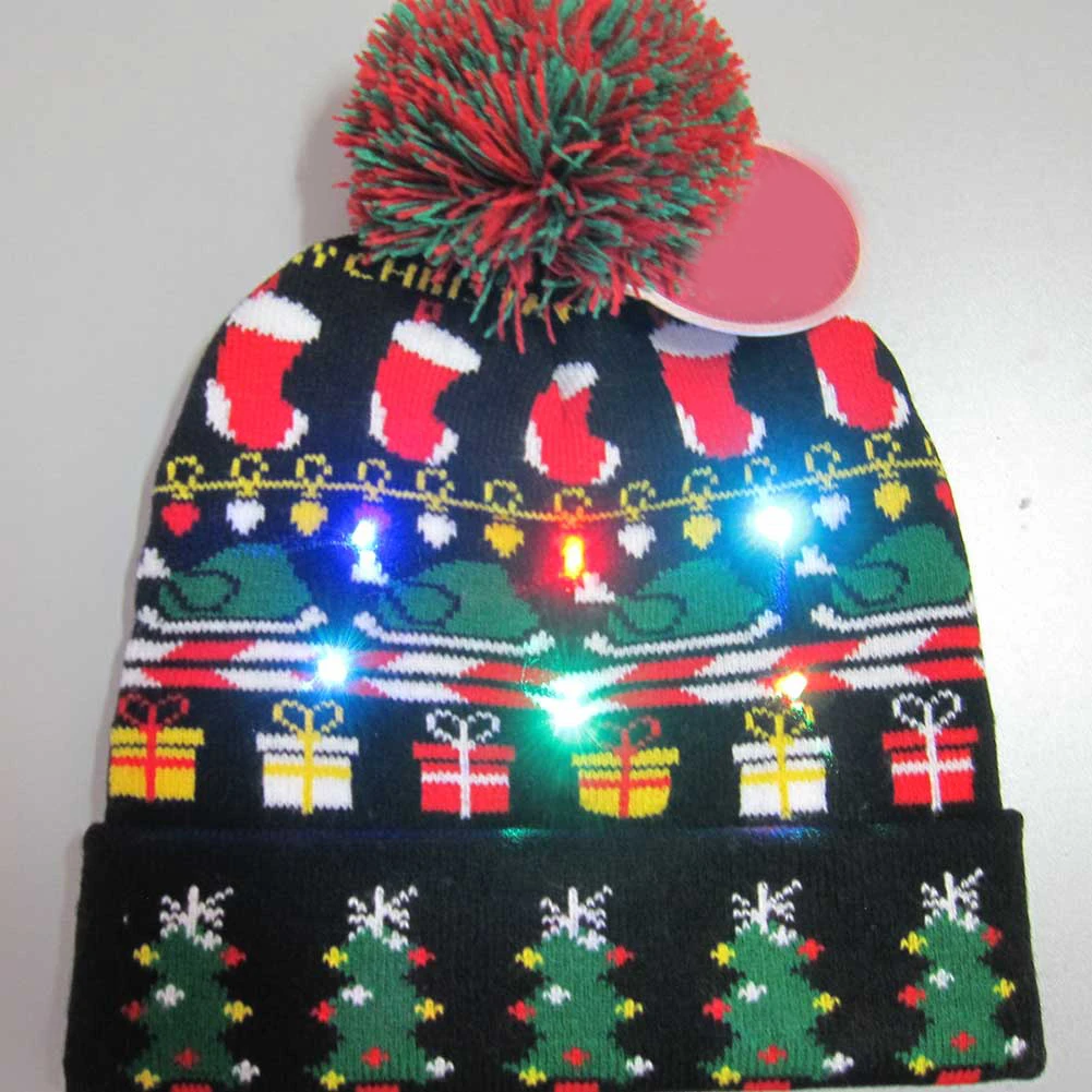 Светодиодный свет вязанная Рождественская шапочка красочные ослепительные огни вязаная шапка снеговик шаблон шляпа с светодиодный свет