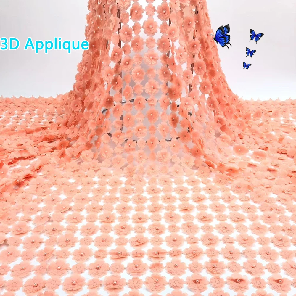 Анна Новое поступление Французский Аппликация 3D, кружевная ткань Высокое качество Африканский кружевной дизайн нигерийский Тюль Кружева с бисером вечерние платья