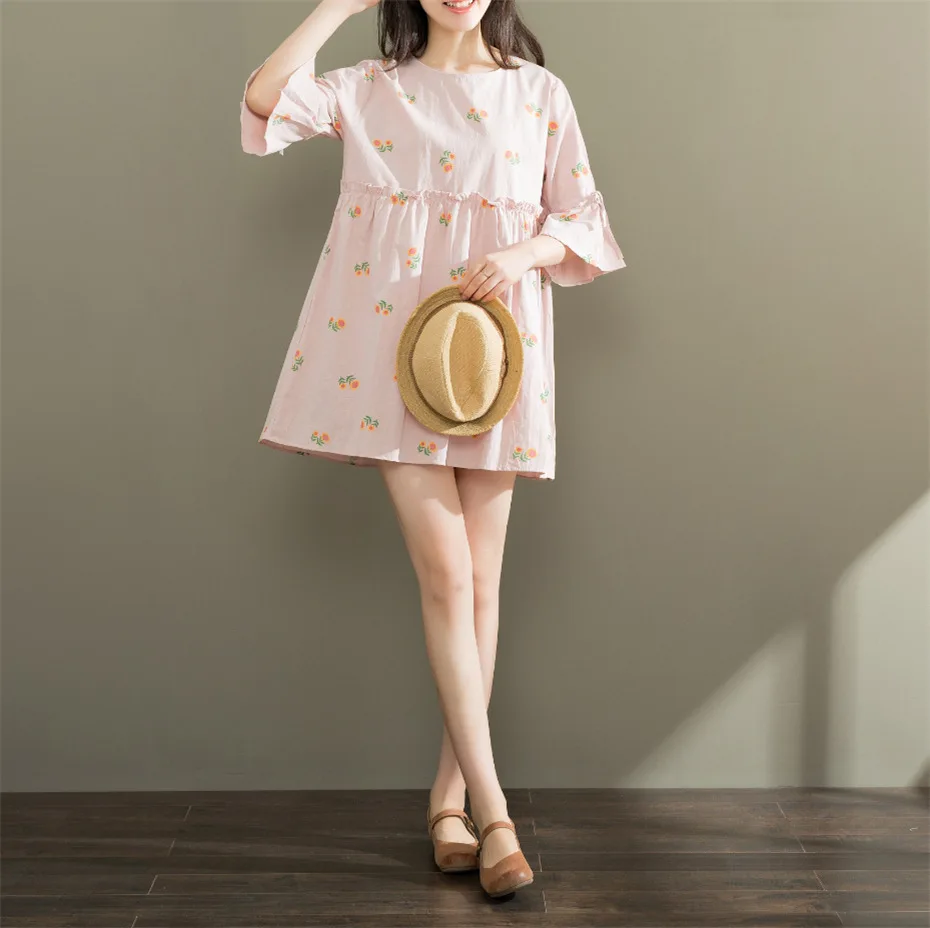 

2019 Summer New Style Little Fairy Cotton Linen Floral Printed Dress