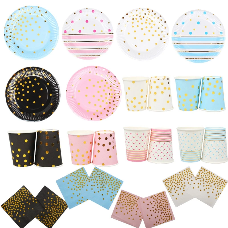 

20pcs/lot Colorful Gold Disposable tableware Plate Cup Napkins Star for baby birthday party Wedding Christmas ramadan decoration