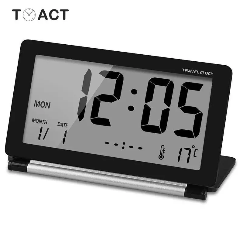  Travel Clock LED Digital Alarm Clocks Multifunction Silent Electronic LCD Large Screen Folding Desk