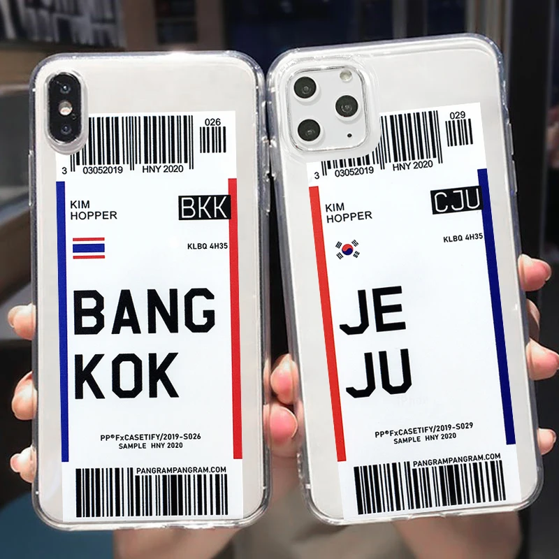 

Air Ticket Travel Label Country Case For iPhone 11 Pro XS Max 7 8 6 6s Plus X XR Flight Ticket Letter Soft Silicone Back Cover