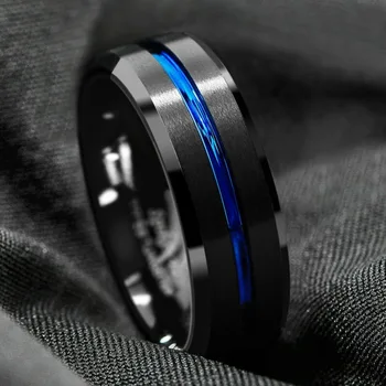 PROMO ESPECIAL ❤️ Auhan-Anillo de cobre de carburo de lujo para hombre, fino azul, negro, cepillado, fiesta, boda, joyería conmemorativa - discount item 58% OFF Joyas y complementos