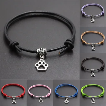 

2020 New 10 Colors Genuine Leather Bracelet Anklet Diy Handmade Dog Paw Prints Pendant Charm Bracelets for Women Fashion Jewelry