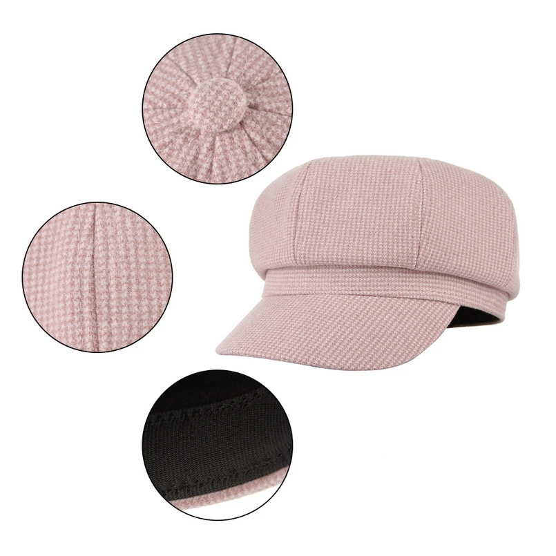 GEMVIE Soft Felt Baker Boy Cap Octagonal Hat Newsboy Cap For Women Fall Winter Hat Visor Beret Fiddler Hat