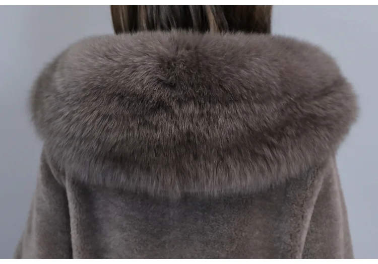 Настоящая стриженая овечья шерсть, пальто для женщин, новинка, зимняя куртка с капюшоном, длинная норковая шуба для матери