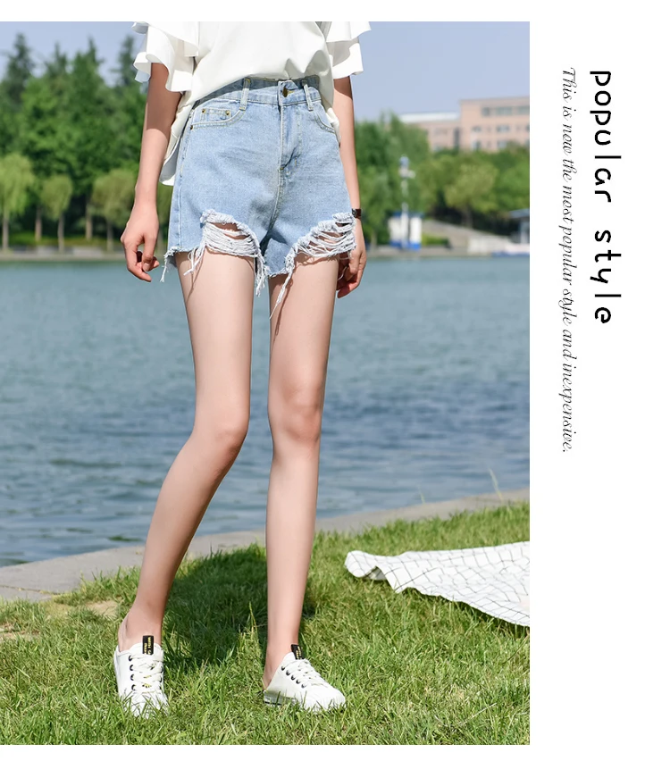 359# черные и белые джинсовые шорты с рисунком для фотосессии, женские летние шорты в Корейском стиле для студентов с высокой талией, нестандартные шорты с дырками