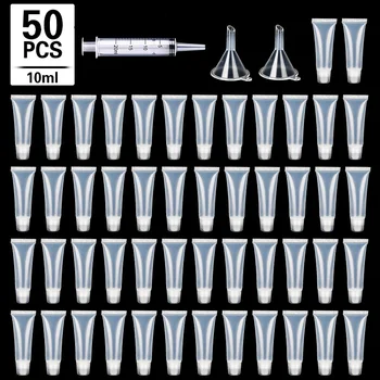 

50 Pcs 10/15ml Empty Lip Gloss Tubes with Funnels Clear Soft Lip Gloss Container Refillable Lipgloss Tubes for DIY Makeup Tool