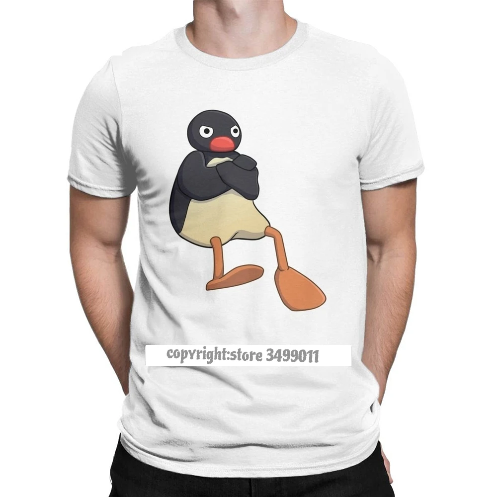 Angry Pingu футболки Для мужчин натуральный хлопок Awesome футболка с круглым воротом