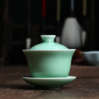 Details about   marked longquan celadon gaiwan porcelain tureen covered bowl with cup saucer lid