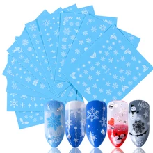 30 шт. зима белый снег хлопья гвоздь воды наклейки слайдер Рождество Цветочные Блеск лак для ногтей Полный Обертывания DIY украшения LY862