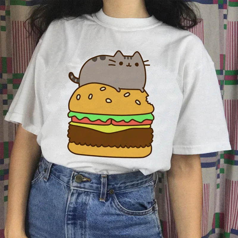 Футболка pusheen cat, harajuku, женская футболка, женская футболка, забавная одежда, эстетическая футболка, Топы, футболка с рисунком, 90s - Цвет: 4740