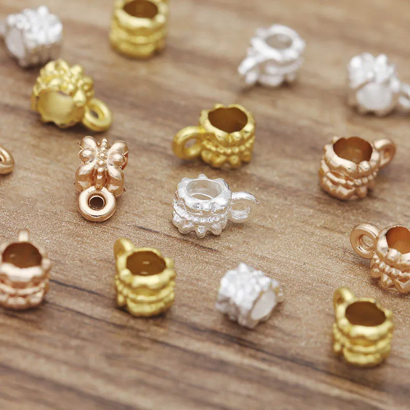 

50pcs Tube Beads Bail Clips Gold Color Spacer Bead Charms Pendant Hook Clasps for Diy Jewelry Making Bracelet Necklace Findings