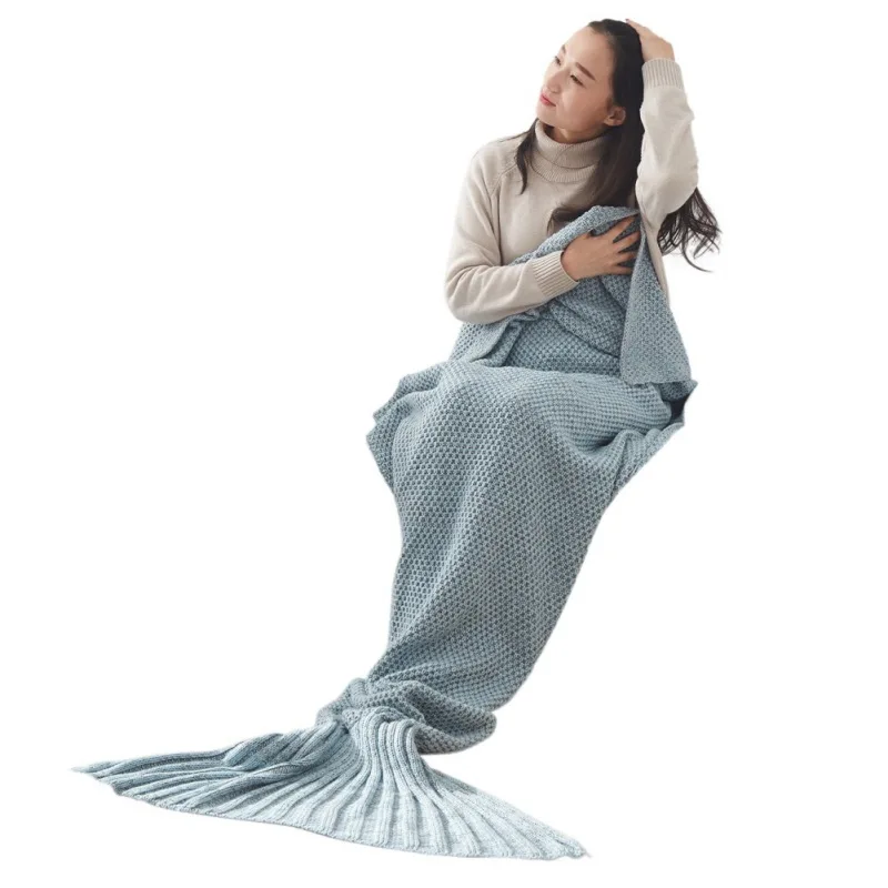 Mermaid Tail Blanket Yarn Knitted Handmade Crochet Mermaid Blanket Kids Throw Bed Wrap Super Soft TV Sofa Sleeping Bed Decor - Цвет: 8