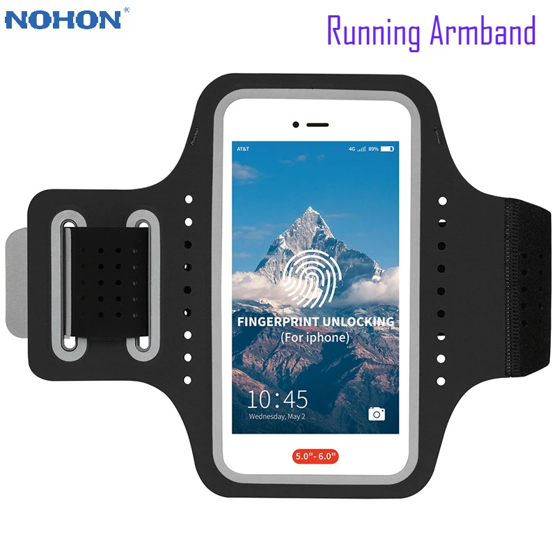 

Nohon Universal Armband Phone Holder for iPhone 11 Pro Fingerprint Touch Adjustable Key Pouch Holder Gym Running Sports Bags