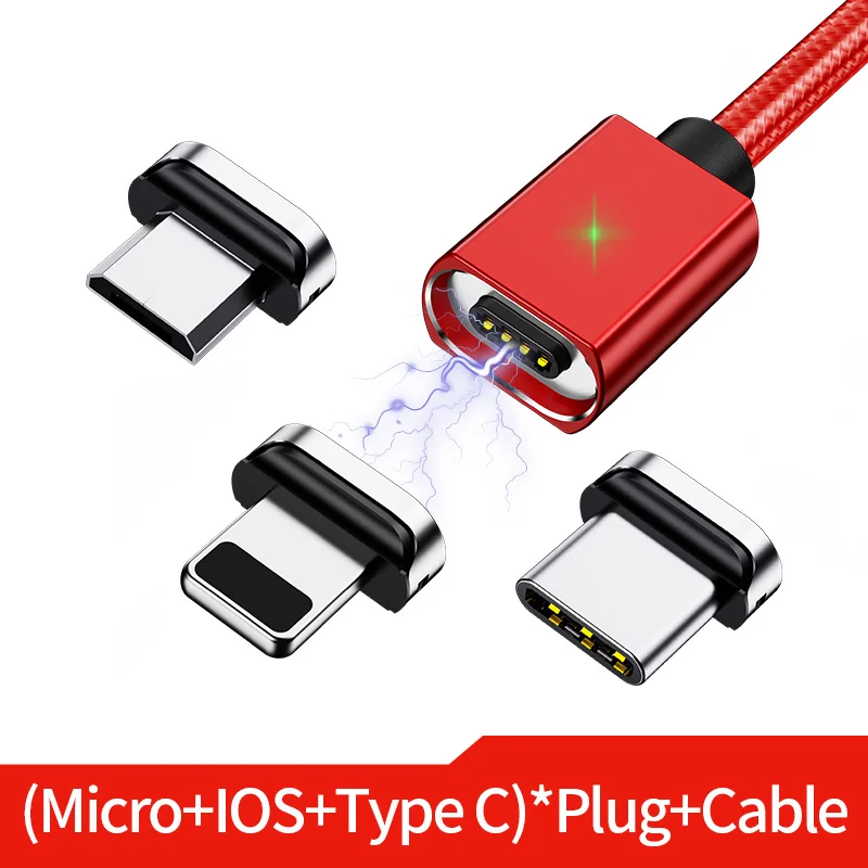 1 м/2 м Магнитный кабель для iPhone samsung Магнитный usb зарядный Дата кабель Синхронизация магнитное зарядное устройство Microusb type C кабели для мобильных телефонов - Цвет: Red Cable