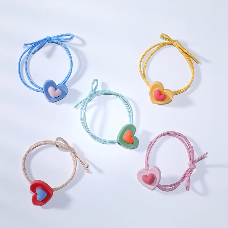 EASYA 5pcs/Set Mixcolor Geometric Hair Rope For Children Girls Fashion Cute Heart Flower Shape Elastic Hair Band Ponytail Holder