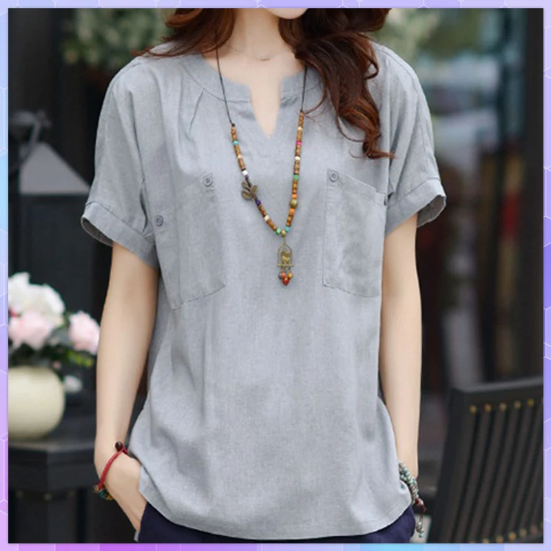 Plus Size 3XL Oversized T-shirt 2021 Summer Women's Korean Top Short Sleeve Tee Shirt Blusas Cotton And Linen Loose Tshirt Femme | Женская
