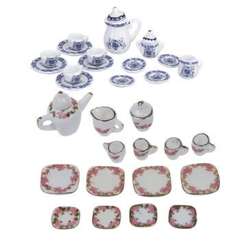 

15Pcs 1/12 Dollhouse Miniature Dining Ware Porcelain Tea Set Tea Pot+Dish+Cup+Plate---Blue & Set of 15Pcs 1/12 Dollhouse Miniatu