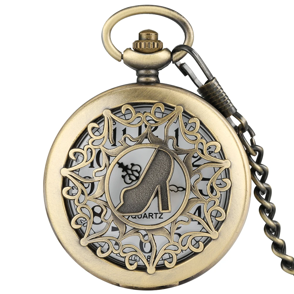 pendant chain Бронзовые открытые женские карманные часы на высоком каблуке ожерелье из сплава кулон цепочка циферблат с арабскими цифрами кулон часы подарки - Цвет: pendant chain