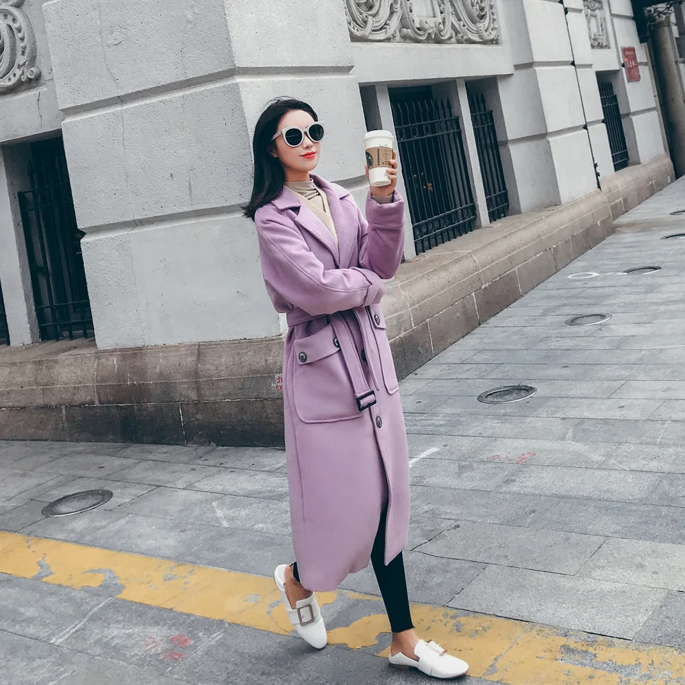 

Photo Shoot 2018 Autumn & Winter New Style WOMEN'S Dress-Style Retro Laziness-Style over-the-Knee Long Woolen Overcoat Woolen Ja